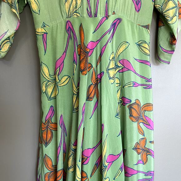 Anthropologie‎ Raina Kimono Dress Size 4 Midi Green Pink Floral Flowy Chic - Picture 15 of 16